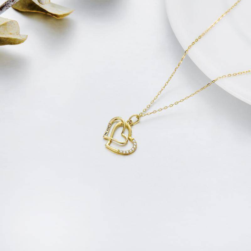 Collar con colgante de corazón de circonita cúbica en oro rosa de 10 quilates-4
