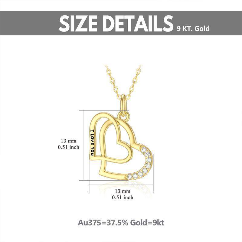 Collar con colgante de corazón de circonita cúbica en oro rosa de 10 quilates-5