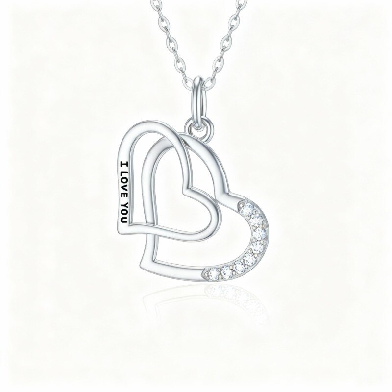 Collar con colgante de corazón de circonita cúbica en oro blanco de 9 quilates-1