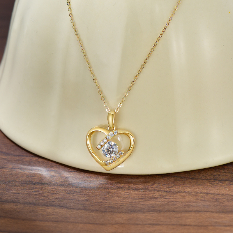 Platinum with White Gold Plated Cubic Zirconia Heart Pendant Necklace-3