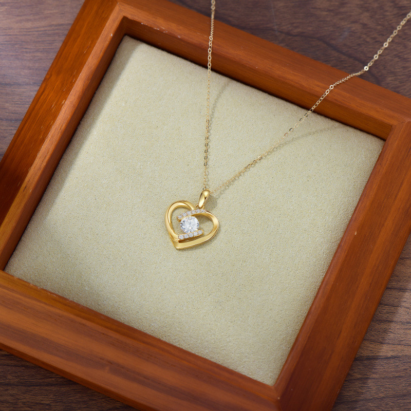 Platinum with White Gold Plated Cubic Zirconia Heart Pendant Necklace-4