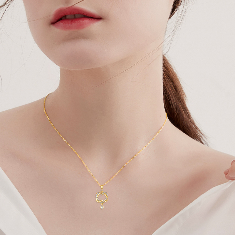 Collar con colgante de corazón de circonita cúbica en oro rosa de 14 quilates-2