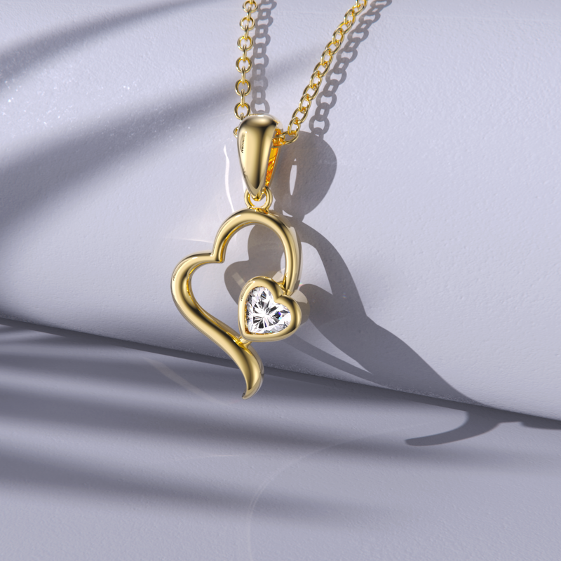 Collar con colgante de corazón de circonita cúbica en oro de 14 quilates-5