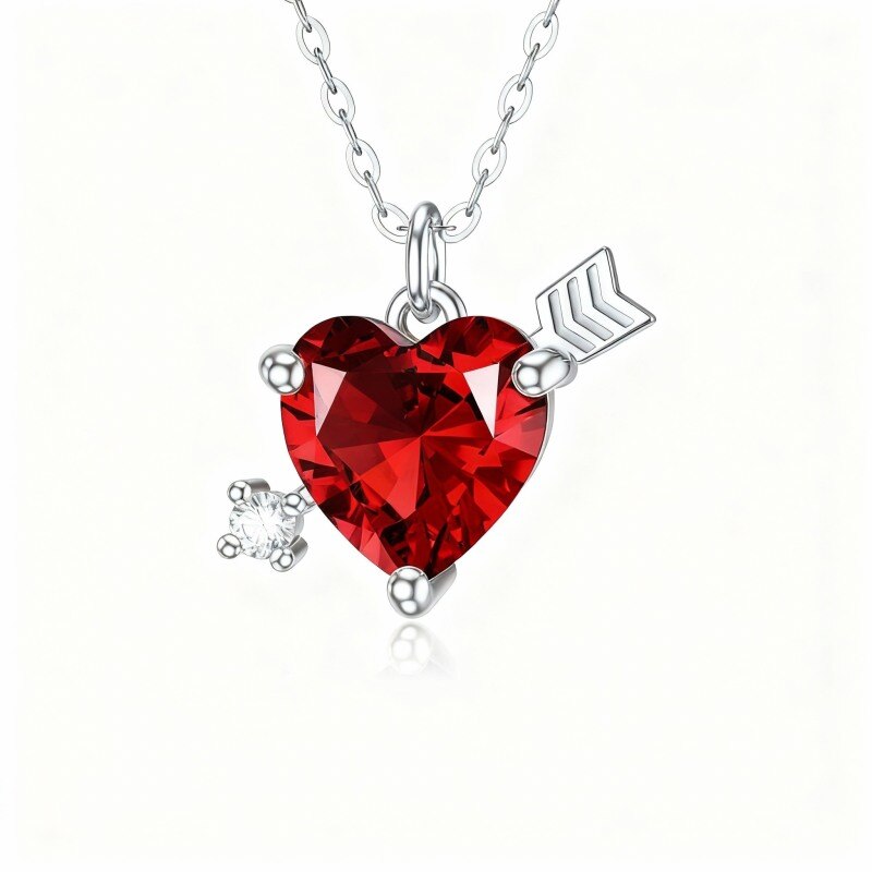 Collar con colgante de corazón de circonita cúbica chapado en oro blanco y platino-1
