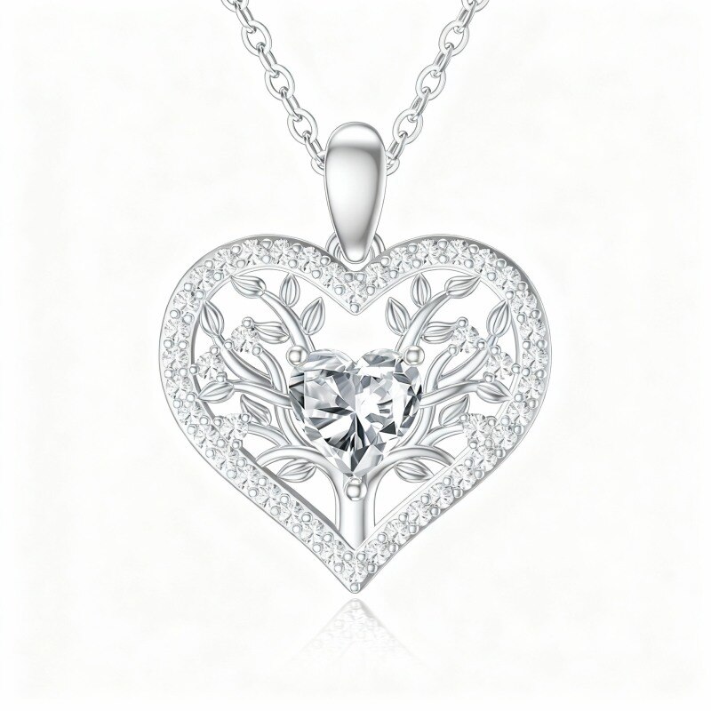 Collier pendentif cœur en or blanc 18 carats et zircon cubique-1