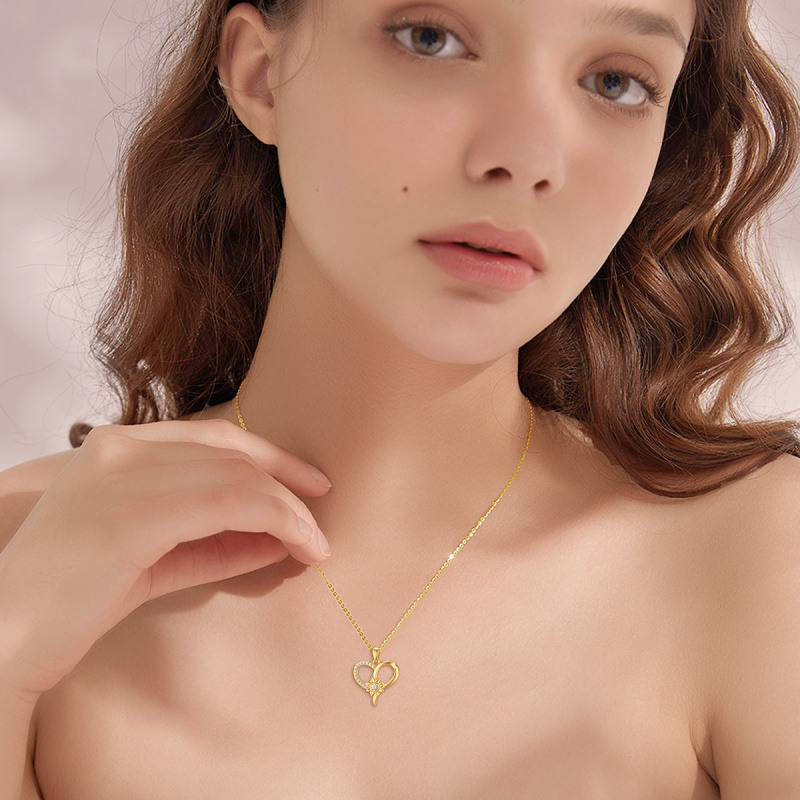 Collar con colgante de corazón de circonita cúbica en oro rosa de 10 quilates-2