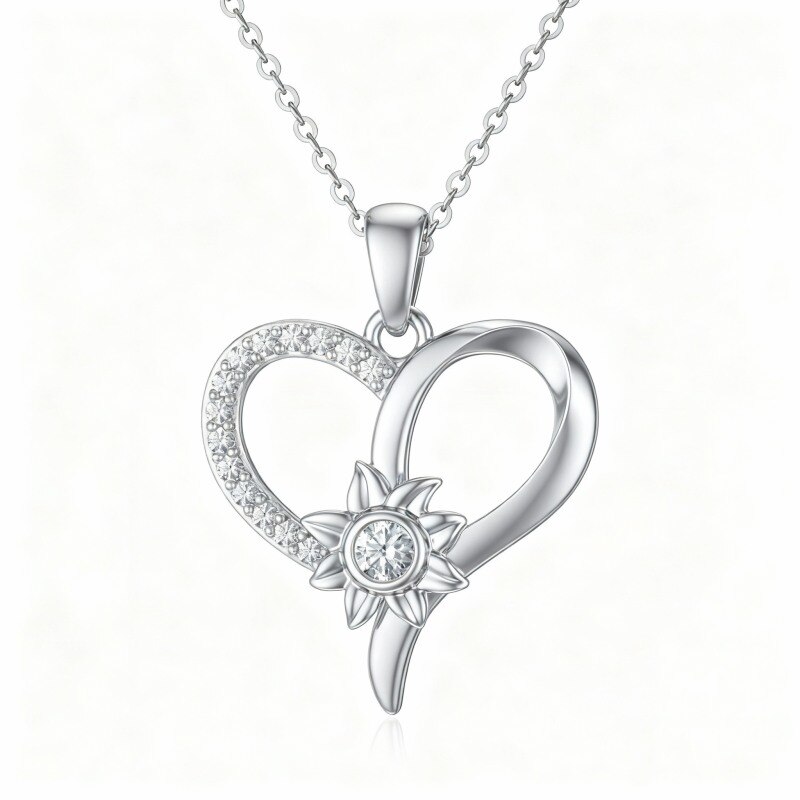Collar con colgante de corazón de circonita cúbica en oro blanco de 10 quilates-1