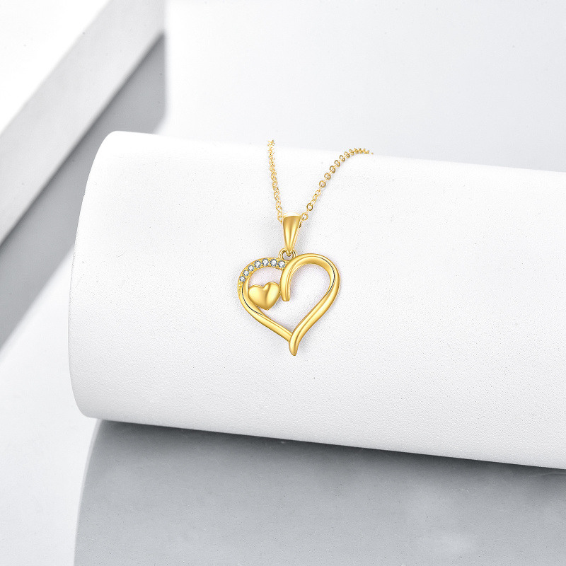 Collar con colgante de corazón de circonita cúbica en oro de 14 quilates-3