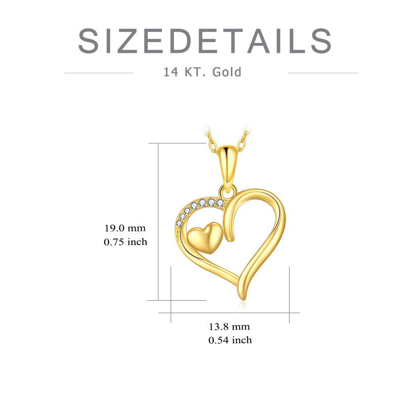 Collar con colgante de corazón de circonita cúbica en oro de 14 quilates-5