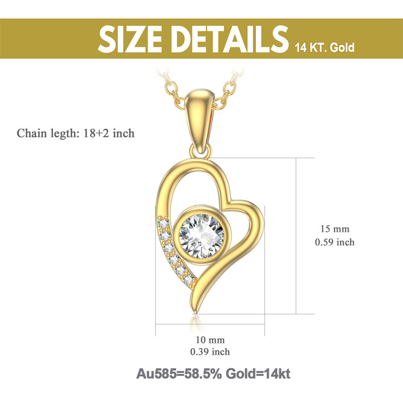 Collar con colgante de corazón de circonita cúbica en oro de 14 quilates-3