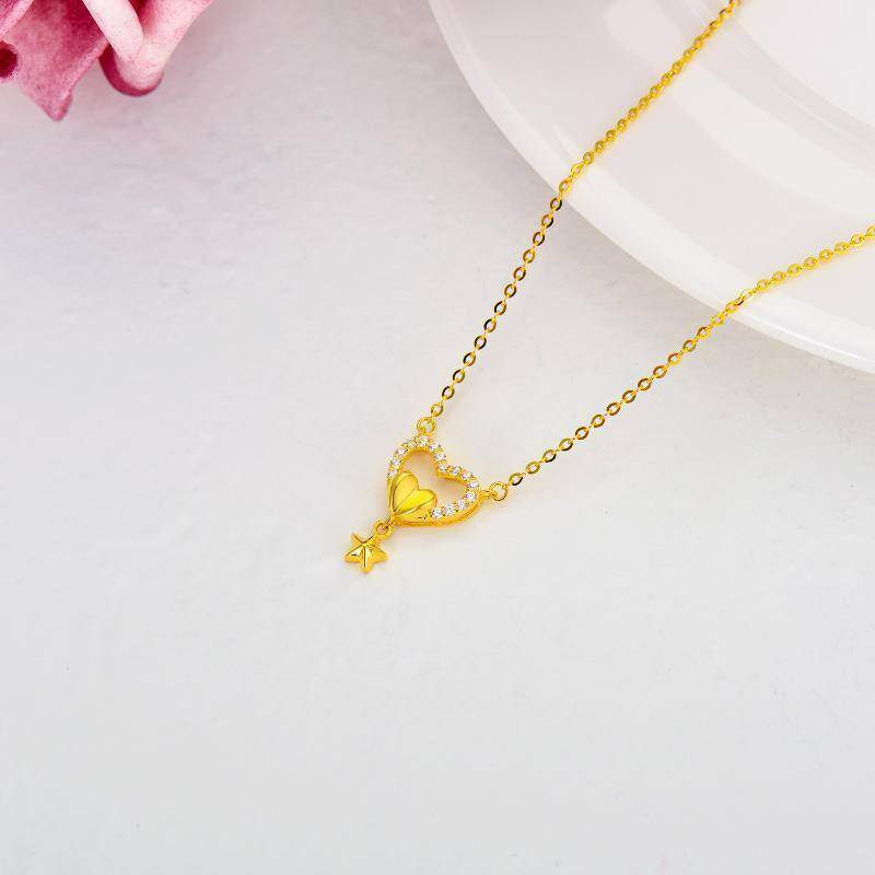 Collar con colgante de corazón de circonita cúbica en oro blanco de 14 quilates-4