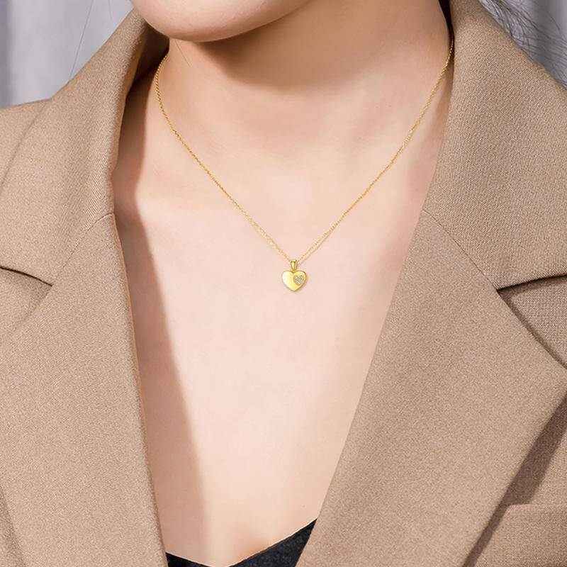14K Gold Cubic Zirconia Heart Pendant Necklace-2