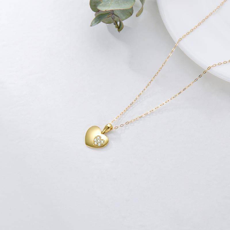 14K Gold Cubic Zirconia Heart Pendant Necklace-3