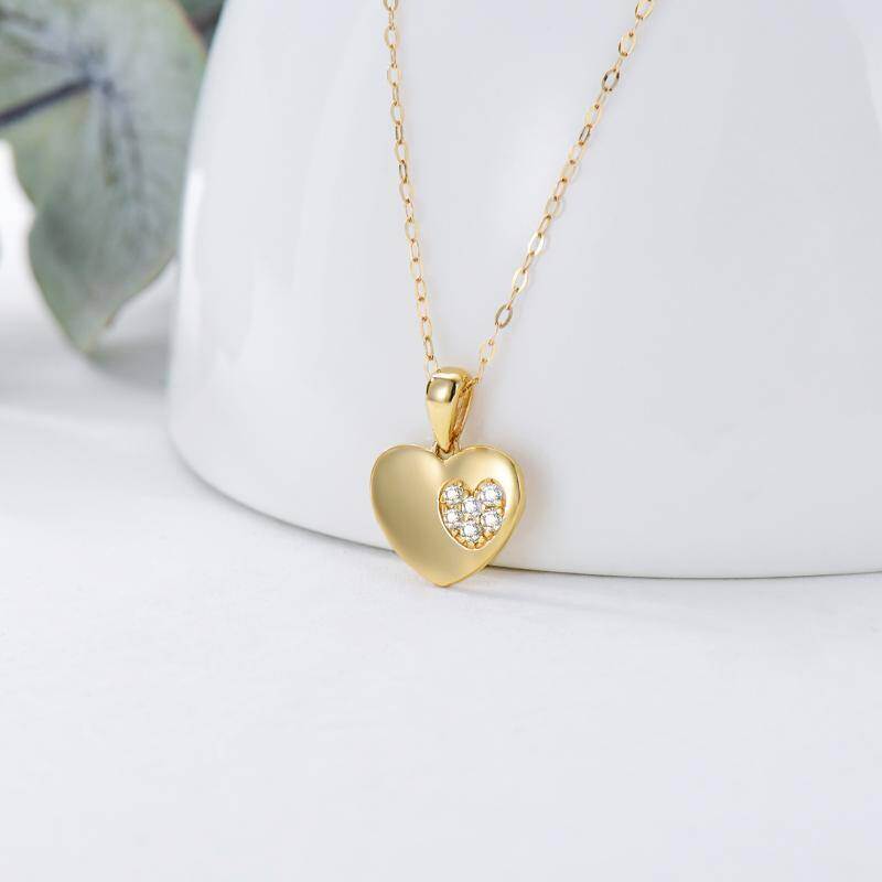 14K Gold Cubic Zirconia Heart Pendant Necklace-4