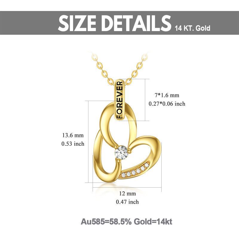 14K Rose Gold Cubic Zirconia Heart Pendant Necklace with Engraved Word-5