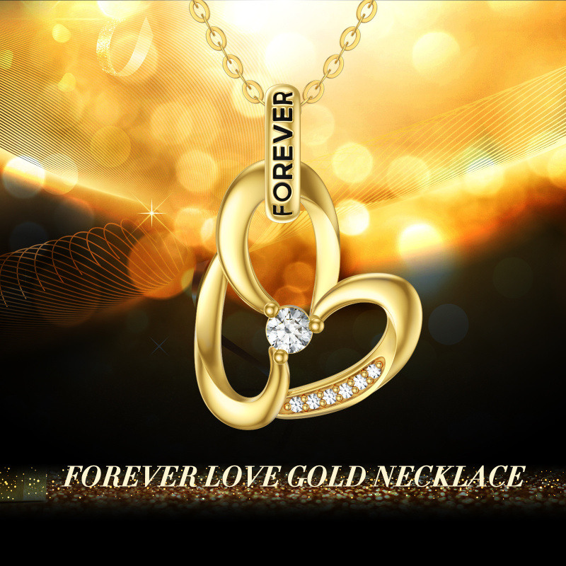 14K Rose Gold Cubic Zirconia Heart Pendant Necklace with Engraved Word-6
