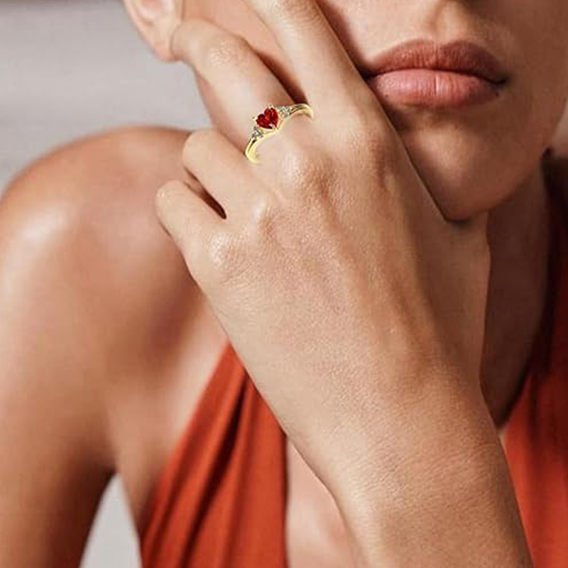Bague cœur en or 14 carats et zircone cubique rouge-2