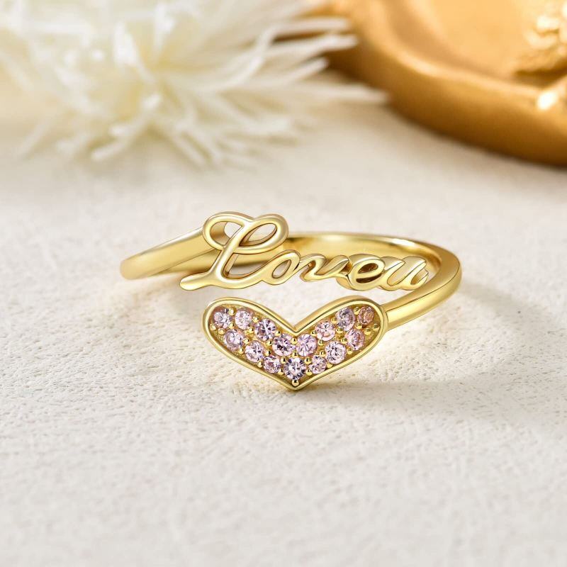 Herzring aus 14-karätigem Gold mit Zirkonia-3