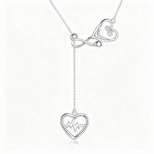 Collier pendentif cœur et stéthoscope en or blanc 10 carats et zircon cubique