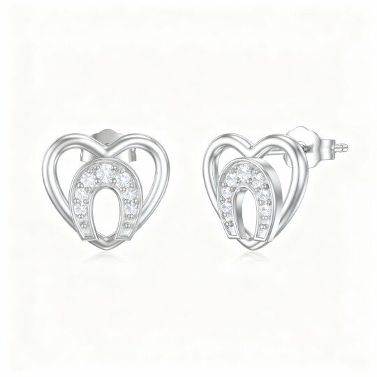 Pendientes de botón con forma de corazón de circonita cúbica en oro blanco de 10 quilates