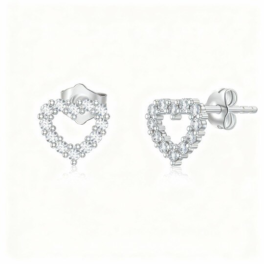 Pendientes de botón con forma de corazón de circonita cúbica en oro blanco de 10 quilates
