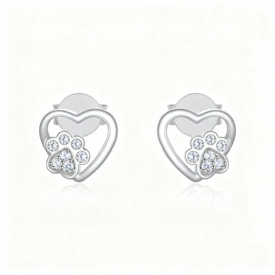 Pendientes de botón con forma de corazón de circonita cúbica en oro blanco de 10 quilates