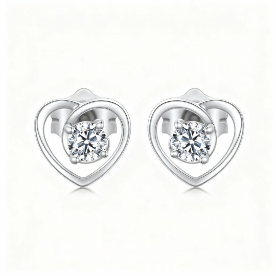 Pendientes de botón con forma de corazón de circonita cúbica en oro blanco de 10 quilates