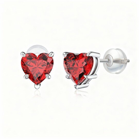 Boucles d'oreilles puces en or blanc 10 carats et zircon cubique en forme de cœur