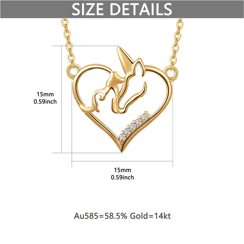 Collier pendentif cœur et licorne en or 18 carats et zircon cubique-5