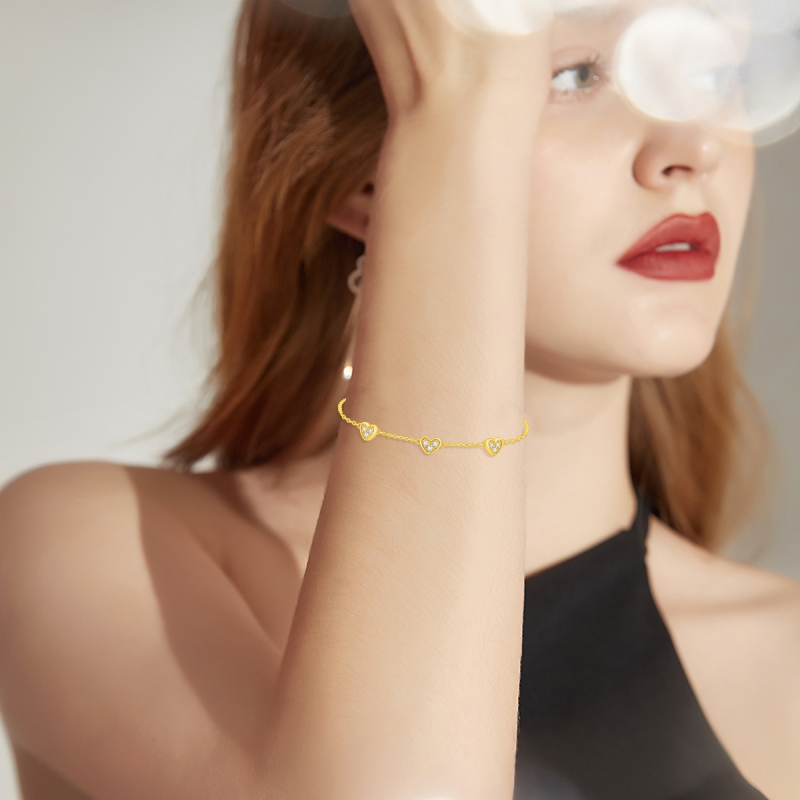 Pulsera de oro rosa de 10 quilates con dije de corazón y circonita cúbica-2