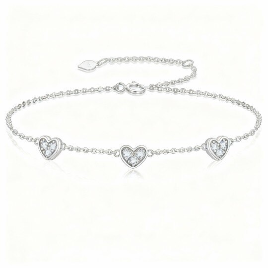Bracciale con ciondolo a forma di cuore in oro bianco 10 carati con zirconi cubici