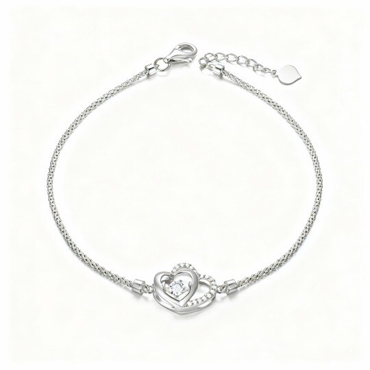 Bracelet en or blanc 10 carats avec pendentif cœur en zircon cubique