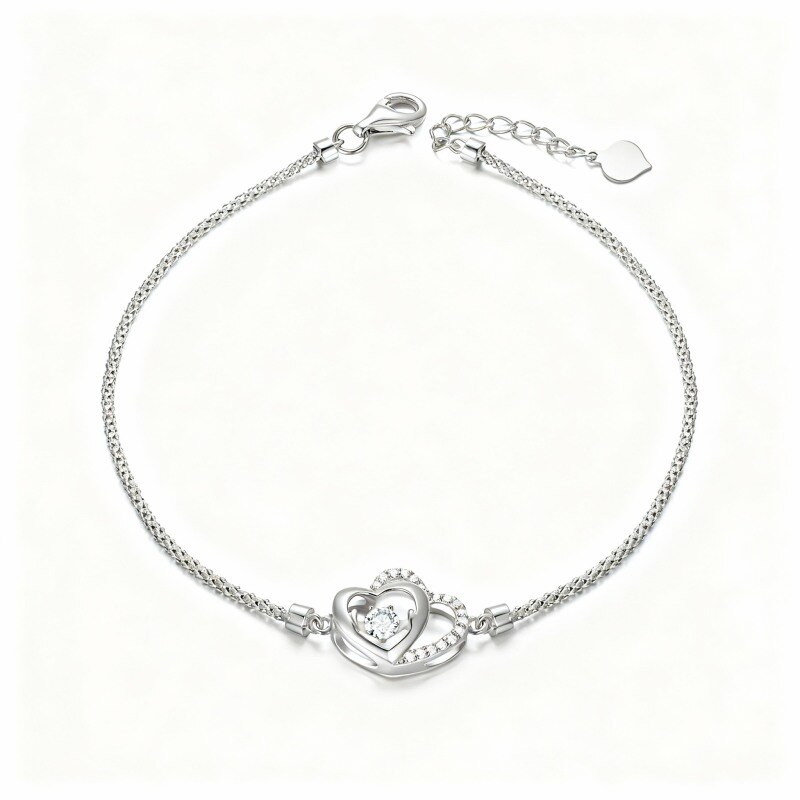 Pulsera de oro blanco de 18 quilates con dije de corazón y circonita cúbica-1