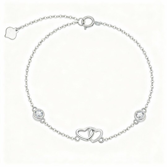 Bracelet en or blanc 10 carats avec pendentif cœur en zircon cubique