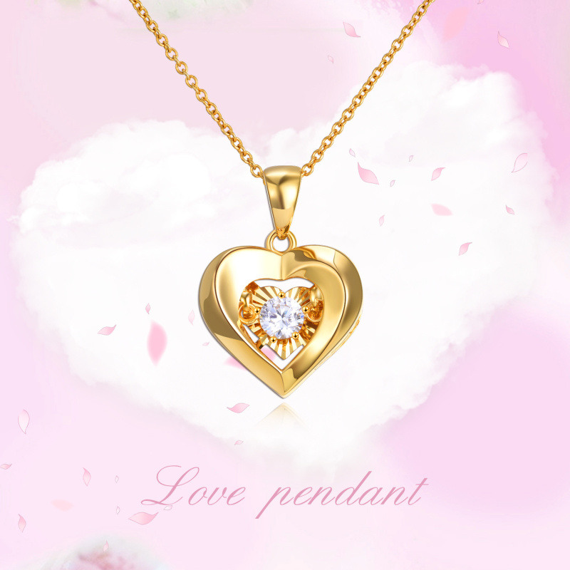 Collar con colgante de corazón de circonita cúbica en oro rosa de 10 quilates-6