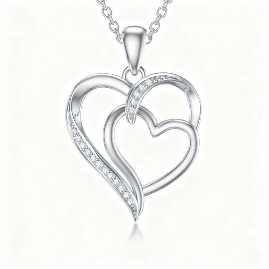 Collier pendentif cœur en or blanc 10 carats et zircon cubique