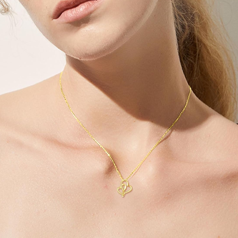 Collier en or 10 carats avec cœur et zircon cubique pour femme-2