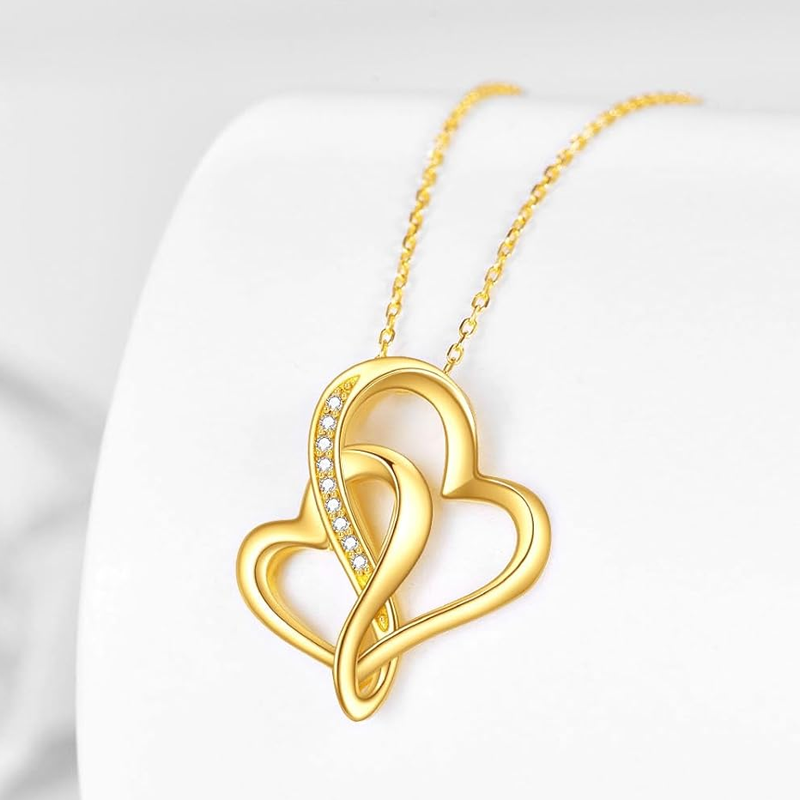 Collier en or 10 carats avec cœur et zircon cubique pour femme-3