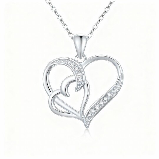 Collier pendentif cœur en or blanc 10 carats et zircon cubique