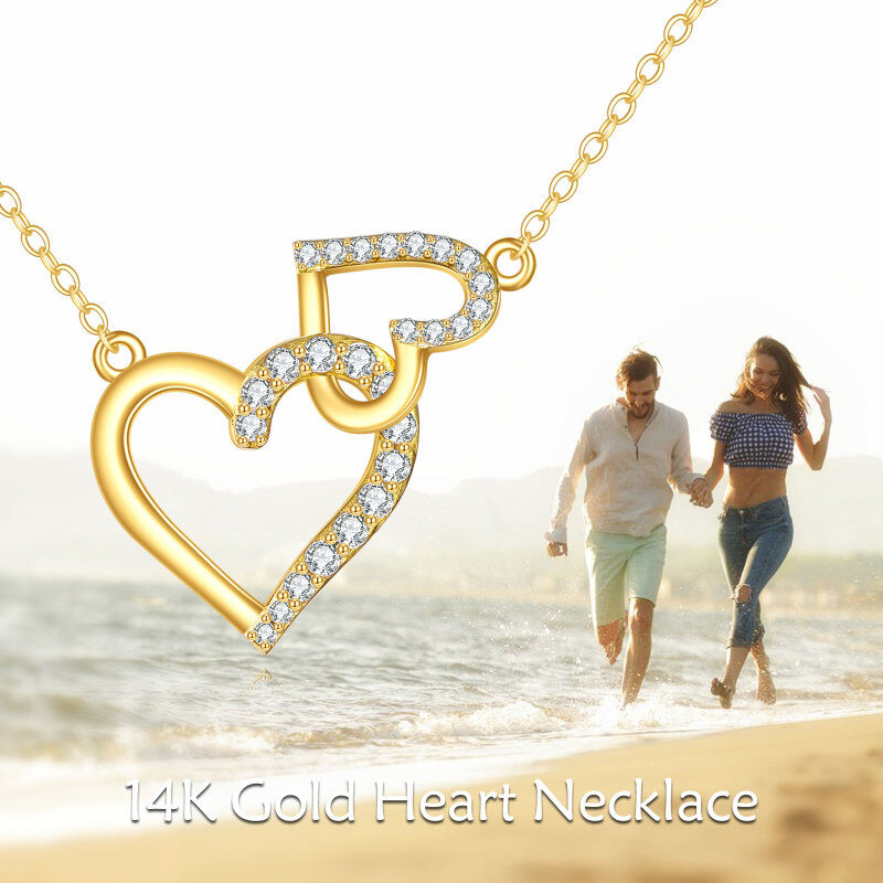 18-karätige Goldkette mit Zirkonia-Herz und Herzanhänger für Damen-6