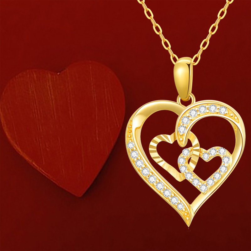 Collar con colgante de corazón con circonita cúbica en oro blanco de 10 quilates-5