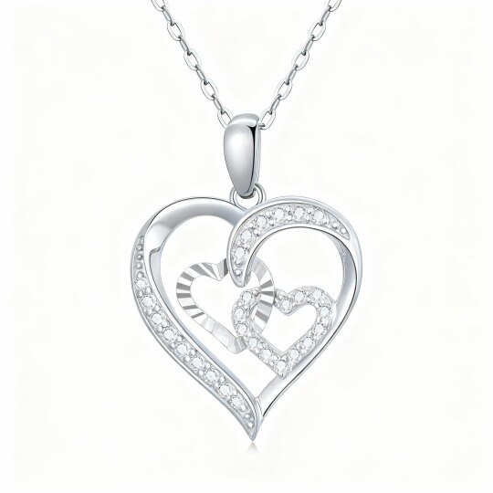Collier pendentif cœur en or blanc 10 carats et zircon cubique