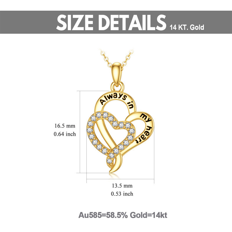 Collier pendentif cœur en or rose 10 carats avec zircon cubique et inscription gravée-5