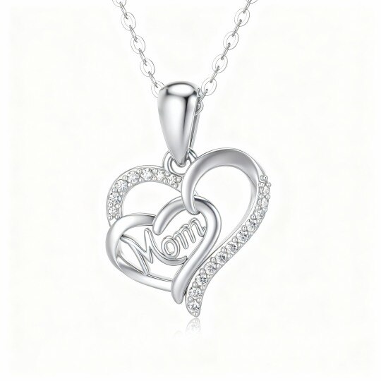 Collar con colgante de corazón con circonita cúbica en oro blanco de 10 quilates con palabra grabada