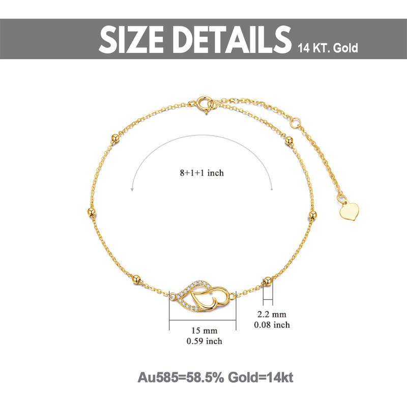 10K Gold Cubic Zirconia Interlocking Hearts Single Layer Bead Station Chain Bracelet For Women Best Friend-6