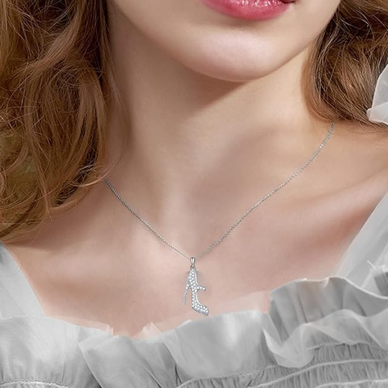 Collier en or blanc 14 carats et zircon cubique en forme d'escarpin pour femme-3