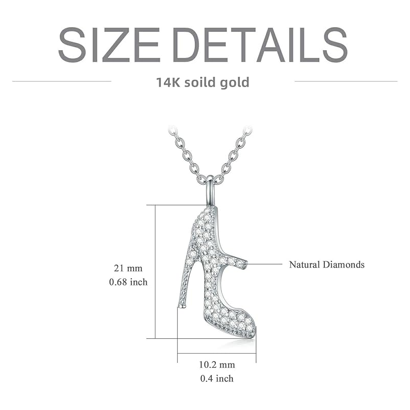 Collier en or blanc 14 carats et zircon cubique en forme d'escarpin pour femme-4