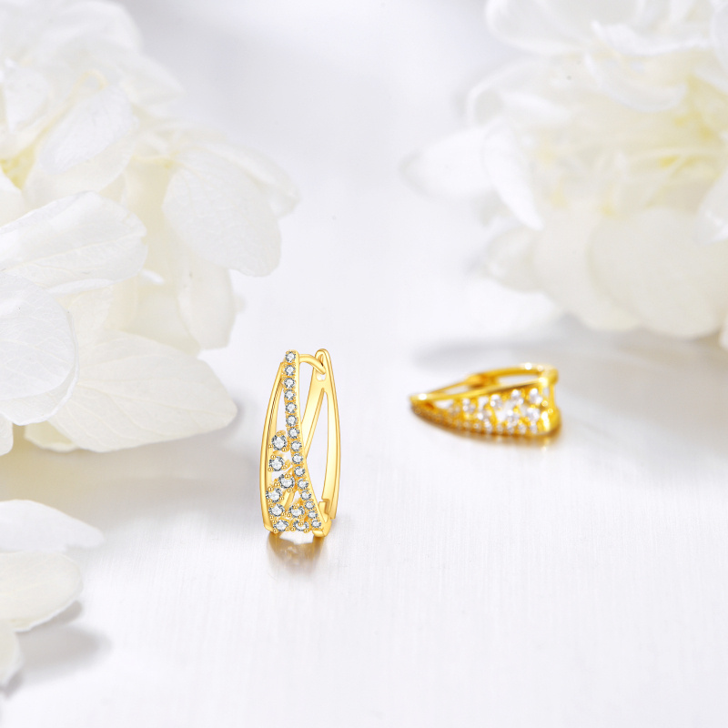 Pendientes de aro de platino con circonitas cúbicas chapadas en oro blanco-3