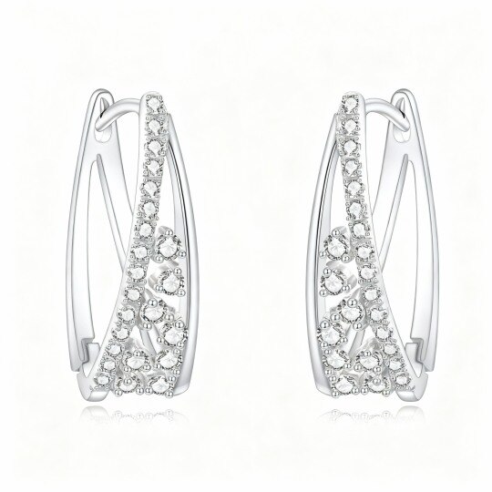 Boucles d'oreilles créoles en or blanc 10 carats et zirconiums cubiques
