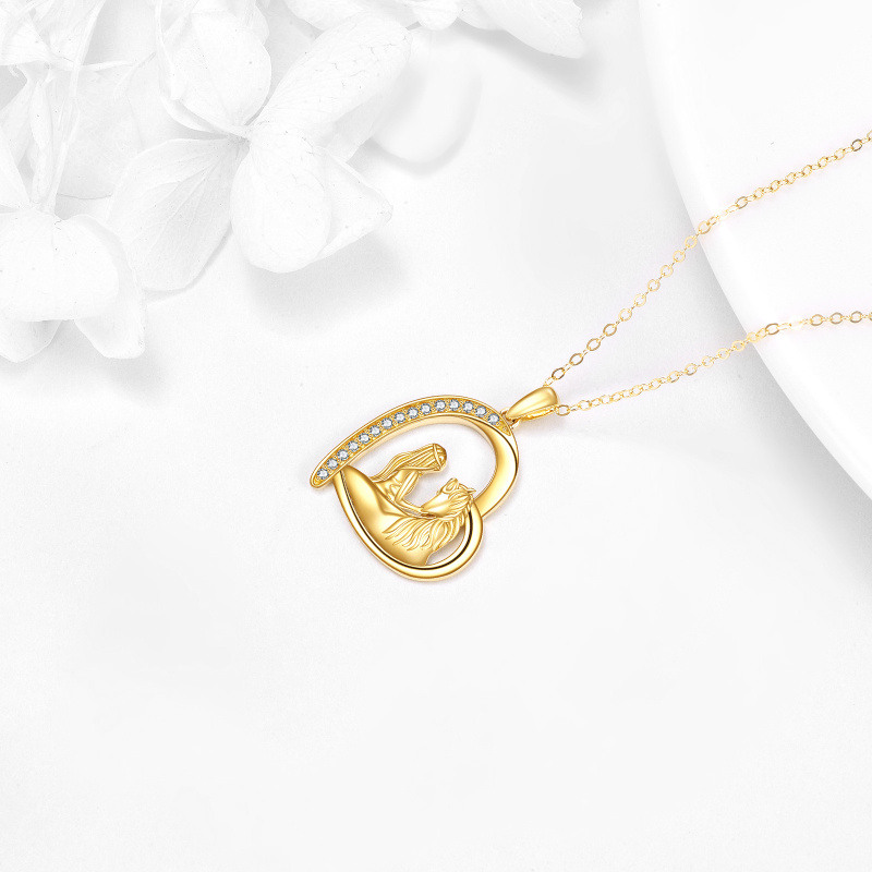 Collar con colgante de caballo y corazón en oro rosa de 10 quilates con circonitas cúbicas-3